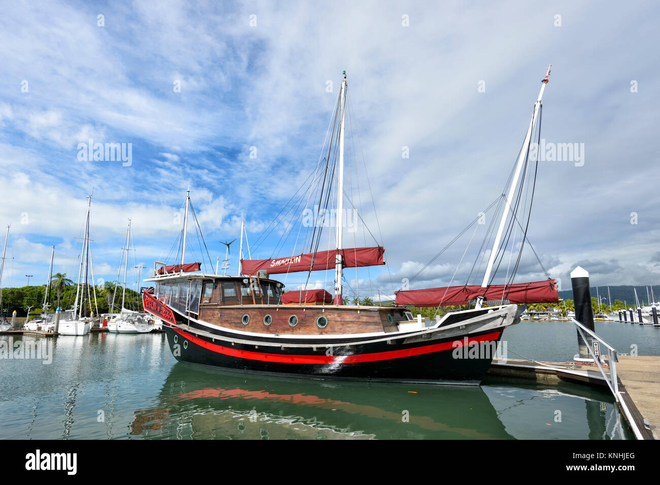 La jonque chinoise Shaolin est un bateau de croisière touristique au Reef Marina, Port Douglas, Far North Queensland, Queensland, Australie, FNQ Banque D'Images