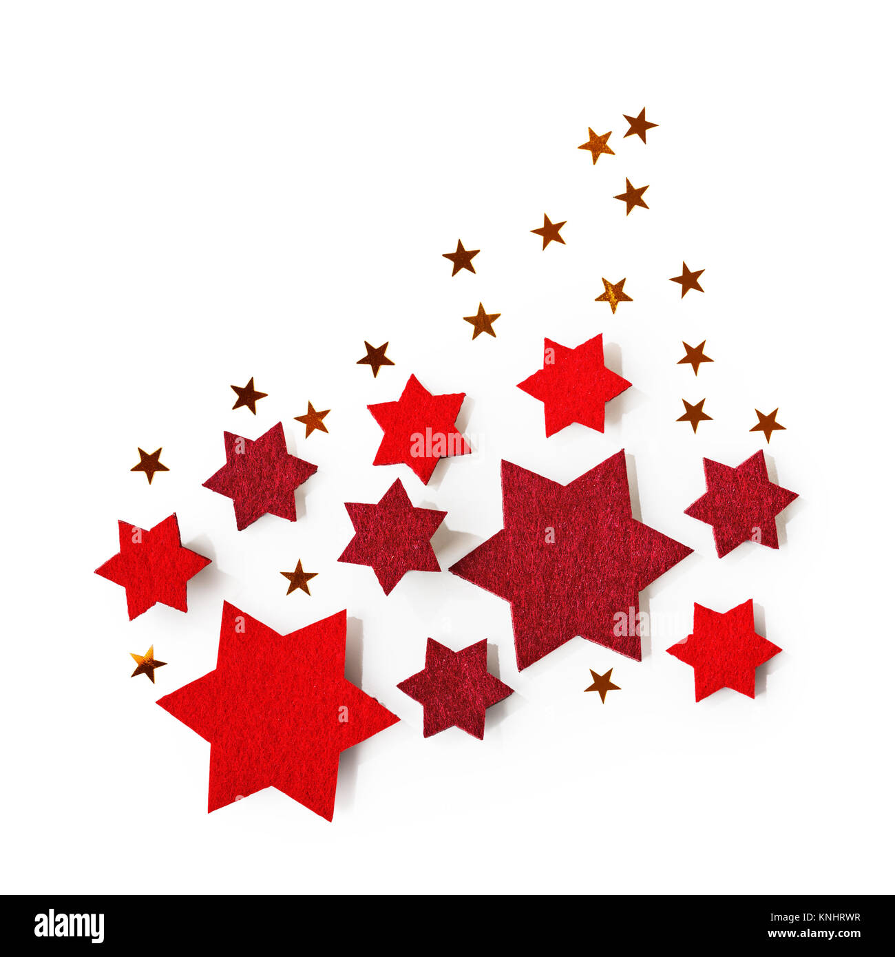 Noël rouge et or étoile isolé sur fond blanc chemin de détourage inclus. Haut de la vue, télévision lay Banque D'Images