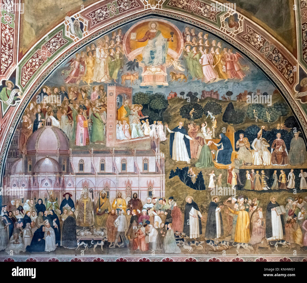 La chiesa militante et Triunfante fresco par Andrea di Bonaiuto, chapelle des Espagnols, l'église de Santa Maria Novella, Florence, Italie Banque D'Images