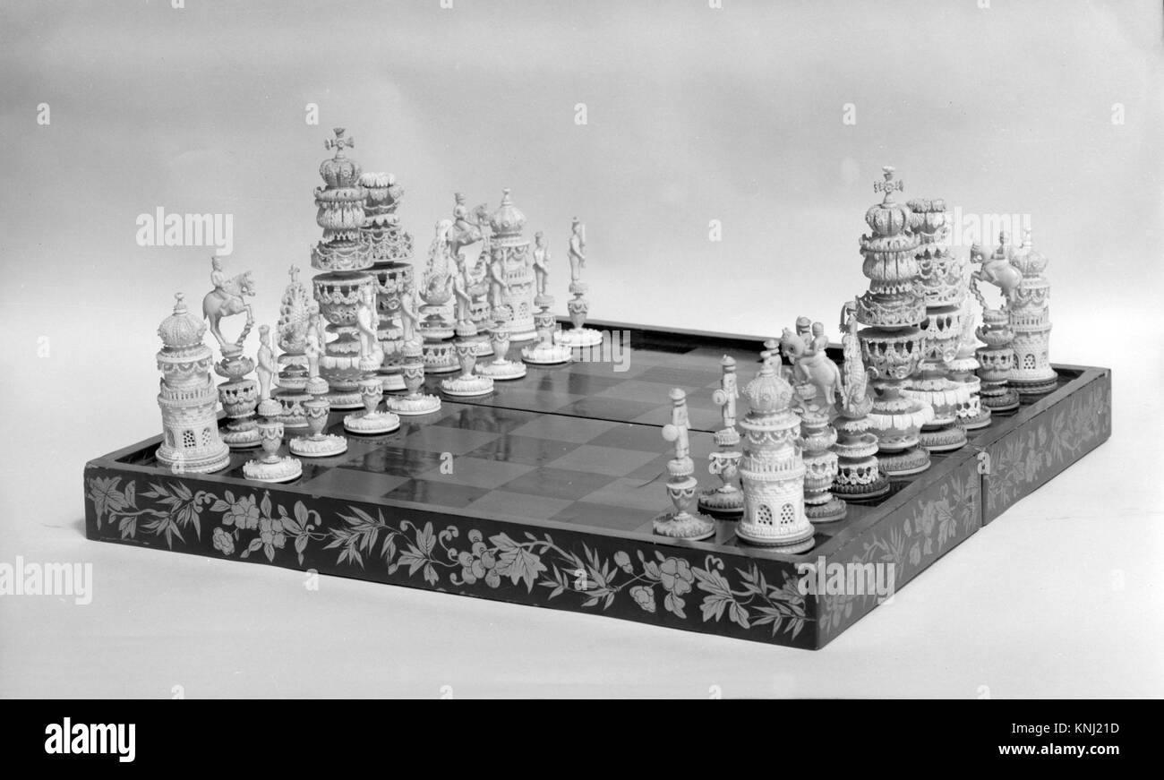 Jeu d'échecs, ca. 1800, fabriqué en Inde, Moyen : bois laqué, ivoire Banque D'Images