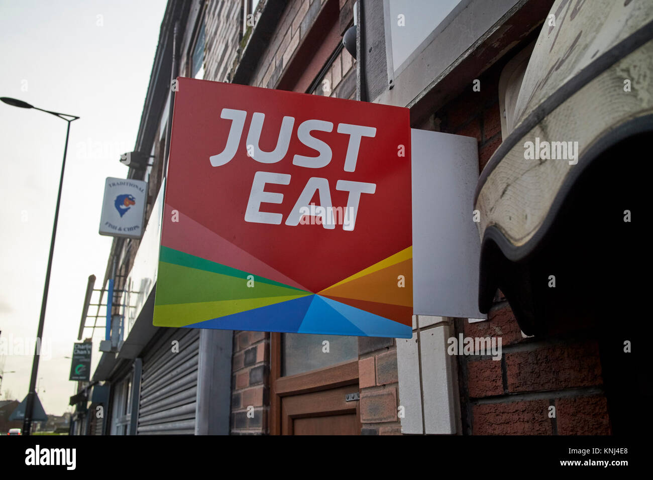 Mangez juste signer l'extérieur d'un restaurant à emporter St Helens merseyside uk Banque D'Images