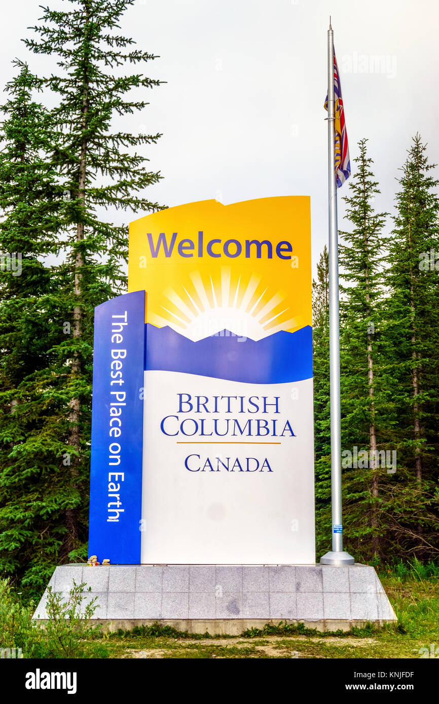 Bienvenue à la Colombie-Britannique, accueillant signe à l'État du Canada célèbre Banque D'Images