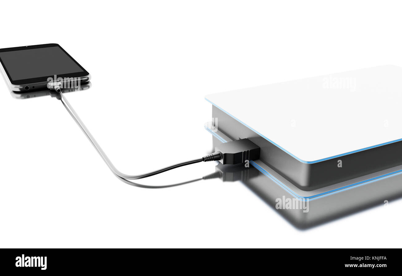 3d illustration. Disque dur externe portable avec Smartphone. Concept de stockage des données Banque D'Images