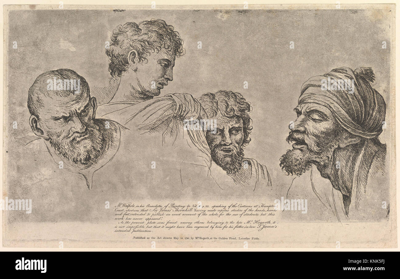 Quatre chefs des Cartoons de Raphaël à Hampton court, imprimé, peut-être par William Hogarth, après Raphaël (Raffaello Sanzio ou Santi), 1781 Banque D'Images