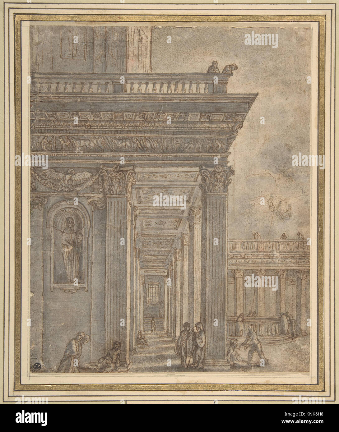 Un temple dans une cour (piscine de Bethesda), dessin, Adam Elsheimer (1578-1610), fin 16th-début 17th siècle Banque D'Images