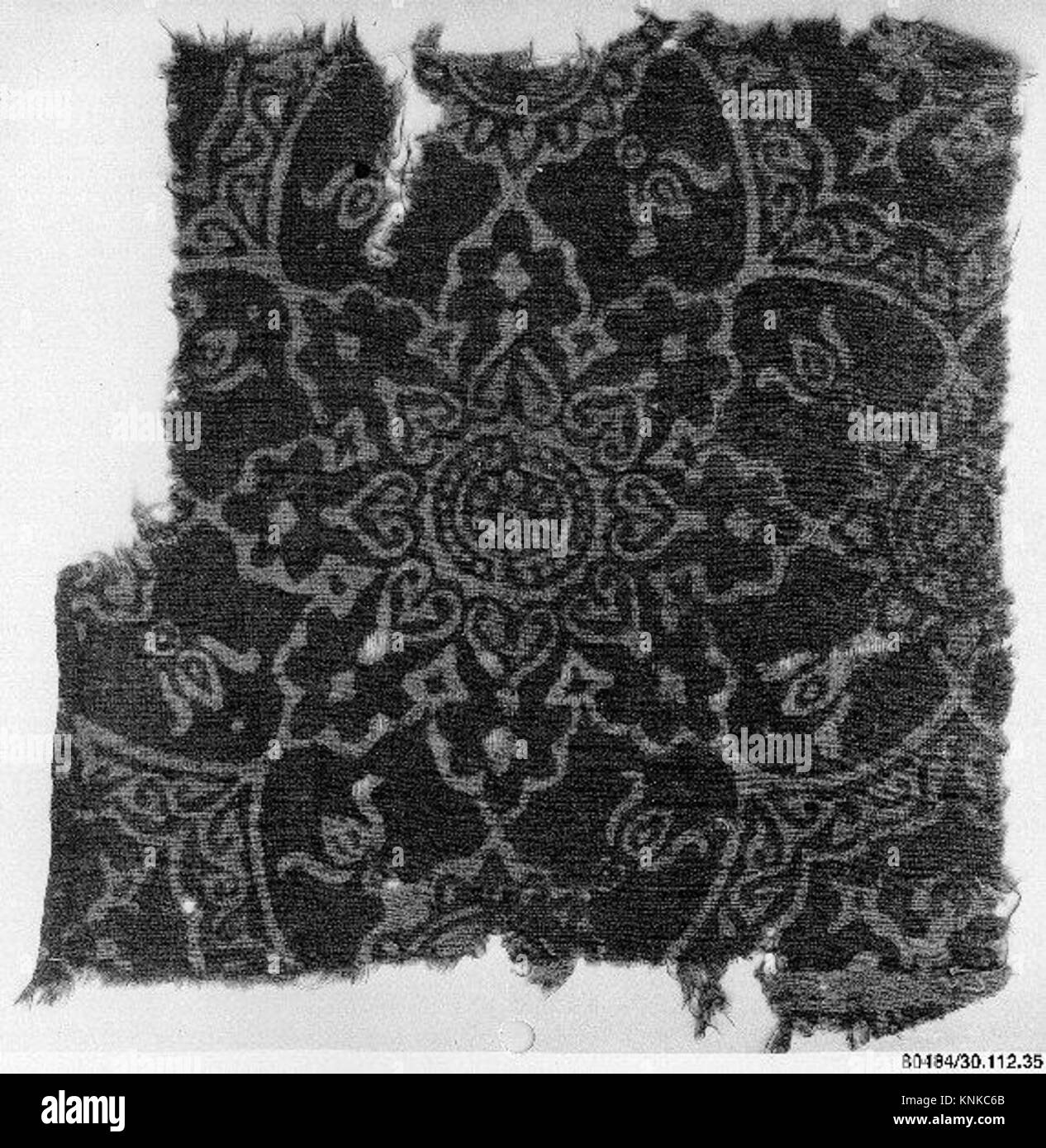 Fragment textile, 13e-14e siècle, fabriqué au Gujarat, Inde. Trouvé près de Fustat, Egypte, Moyen : coton, armure unie ; bloc imprimé, mordant teint Banque D'Images