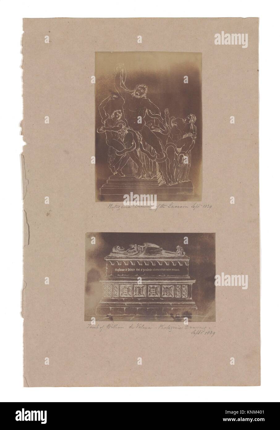 Dessin photogénique du Laocoon, septembre 1839 ; tombe de William de Valence. Artiste : Inconnu (britannique) ; Photo Stock