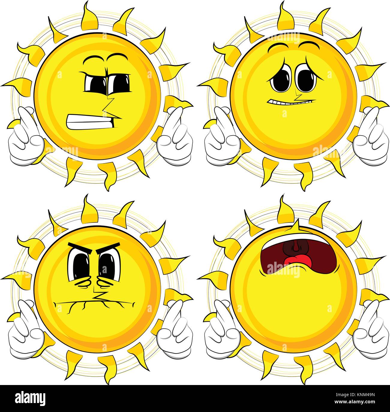 Passage A Niveau Sun Cartoon Ses Doigts Et Qui Souhaitent Pour La Bonne Chance Collection Avec Des Visages Tristes Vecteur D Expressions Definies Image Vectorielle Stock Alamy