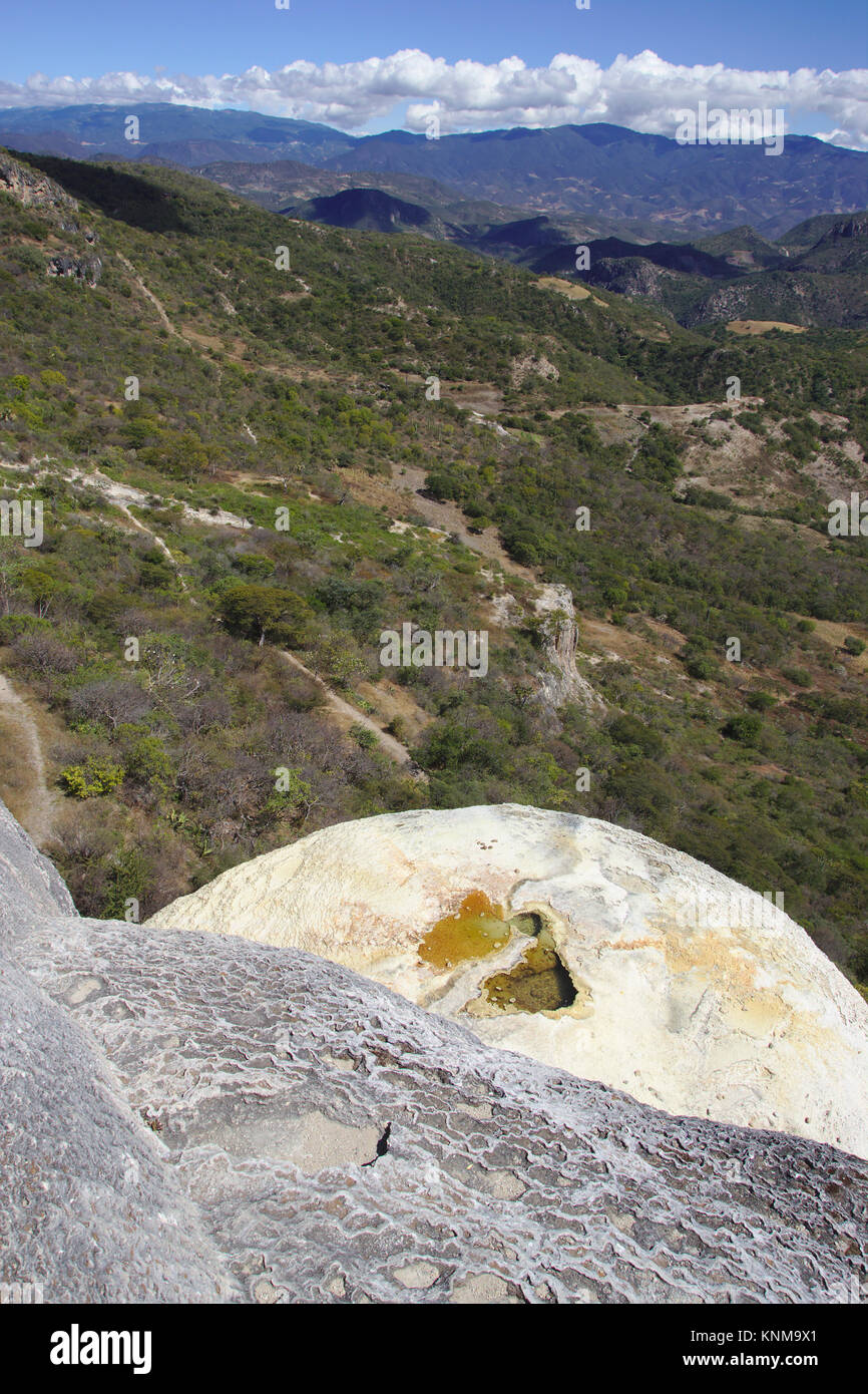 Hierve el Agua, petit ressort avec de l'eau minérale sur la cascadas petrificadas, Oaxaca, Mexique Banque D'Images