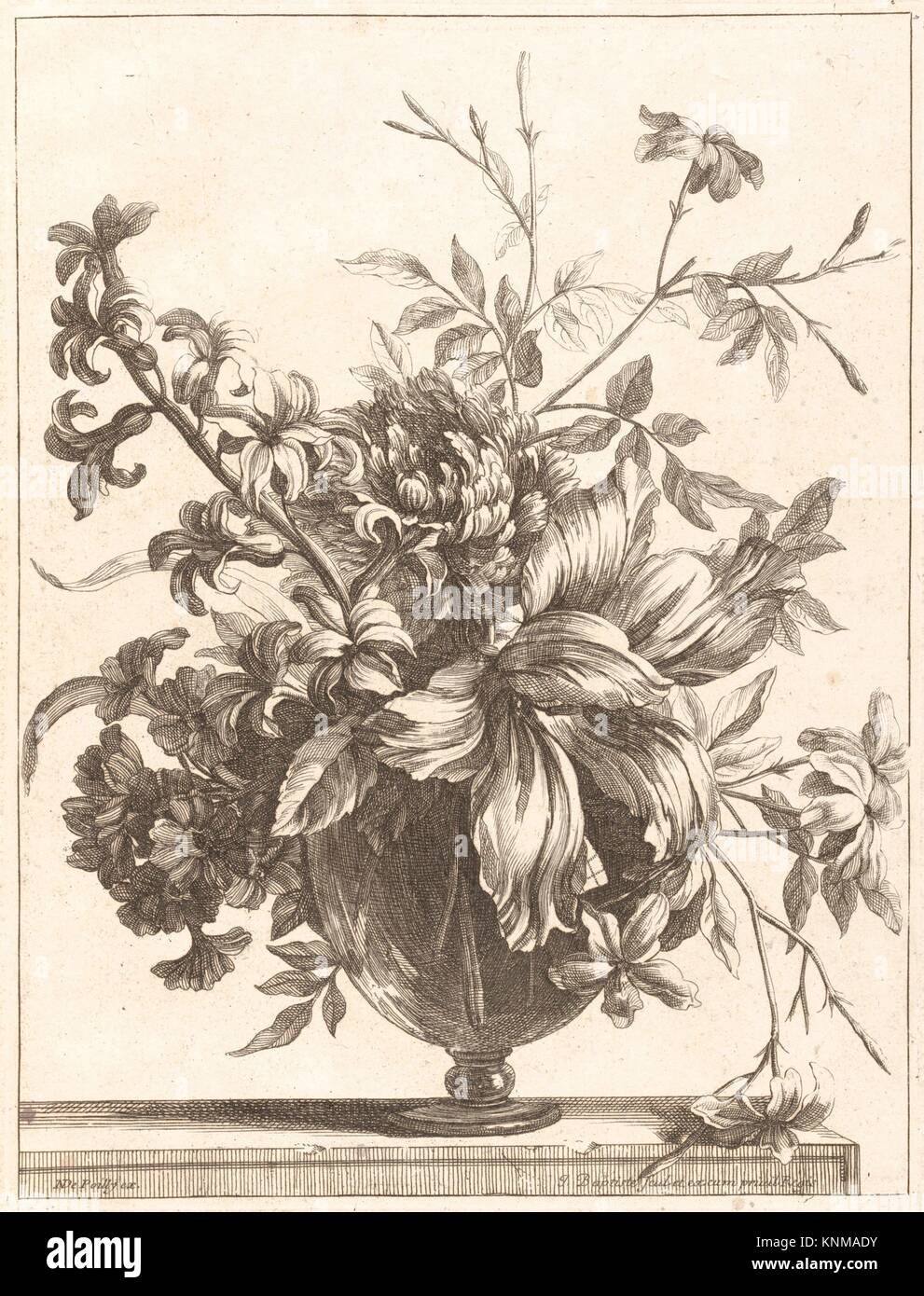 Des fleurs dans un vase en verre]. Artiste et graveur : Jean-Baptiste  Monnoyer (Français, Lille 1636-1699 Londres) ; Editeur : Nicolas de Poilly  Photo Stock - Alamy