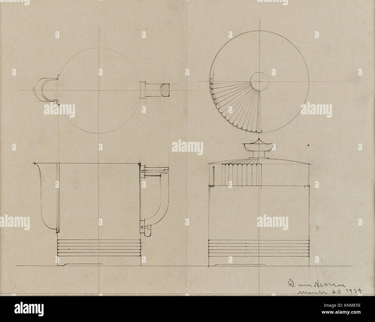 Creamer et Sugar Bowl, Designer : Walter von Nessen (américain (né en Allemagne), Berlin 1899–1943 Wiscasset, Maine), 1934, médium : graphite sur papier calque, monté sur carte Banque D'Images