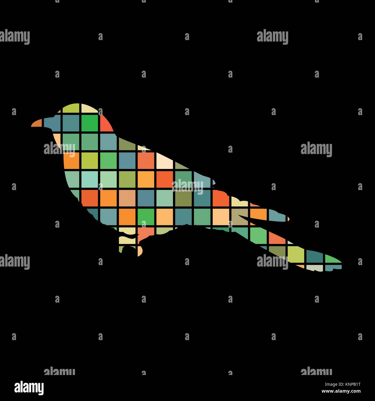Cuckoo bird animal silhouette couleur mosaïque noir fond Illustration de Vecteur