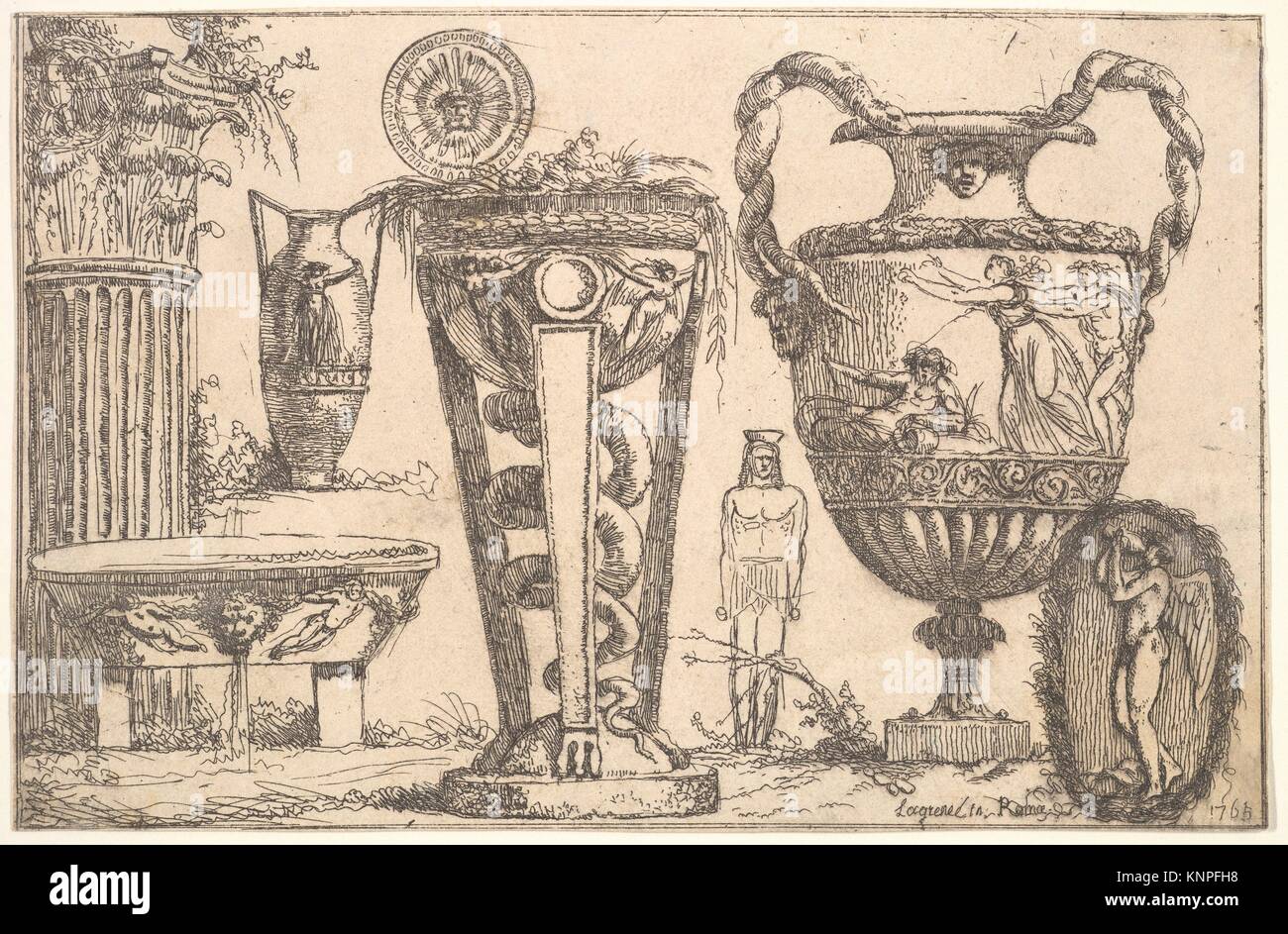 Des fragments de l'Antiquité. Artiste : Jean Jacques Lagrenée (français, Paris 1739-1821 Paris) ; Date : 1765 ; technique : Gravure ; Dimensions : feuille : 4 15/16 x 7 Banque D'Images