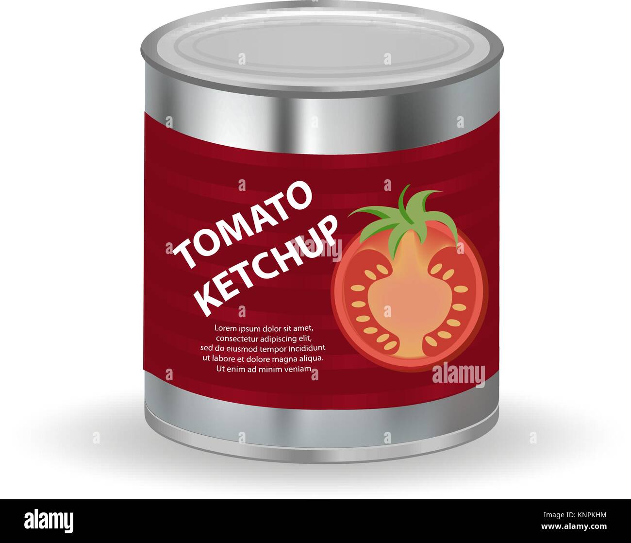 Ketchup aux tomates, la pâte de tomate dans une boîte, style 3D réaliste. Sauce rouge en boîte. Mock-up pour votre conception de produits. Vector illustration. Illustration de Vecteur
