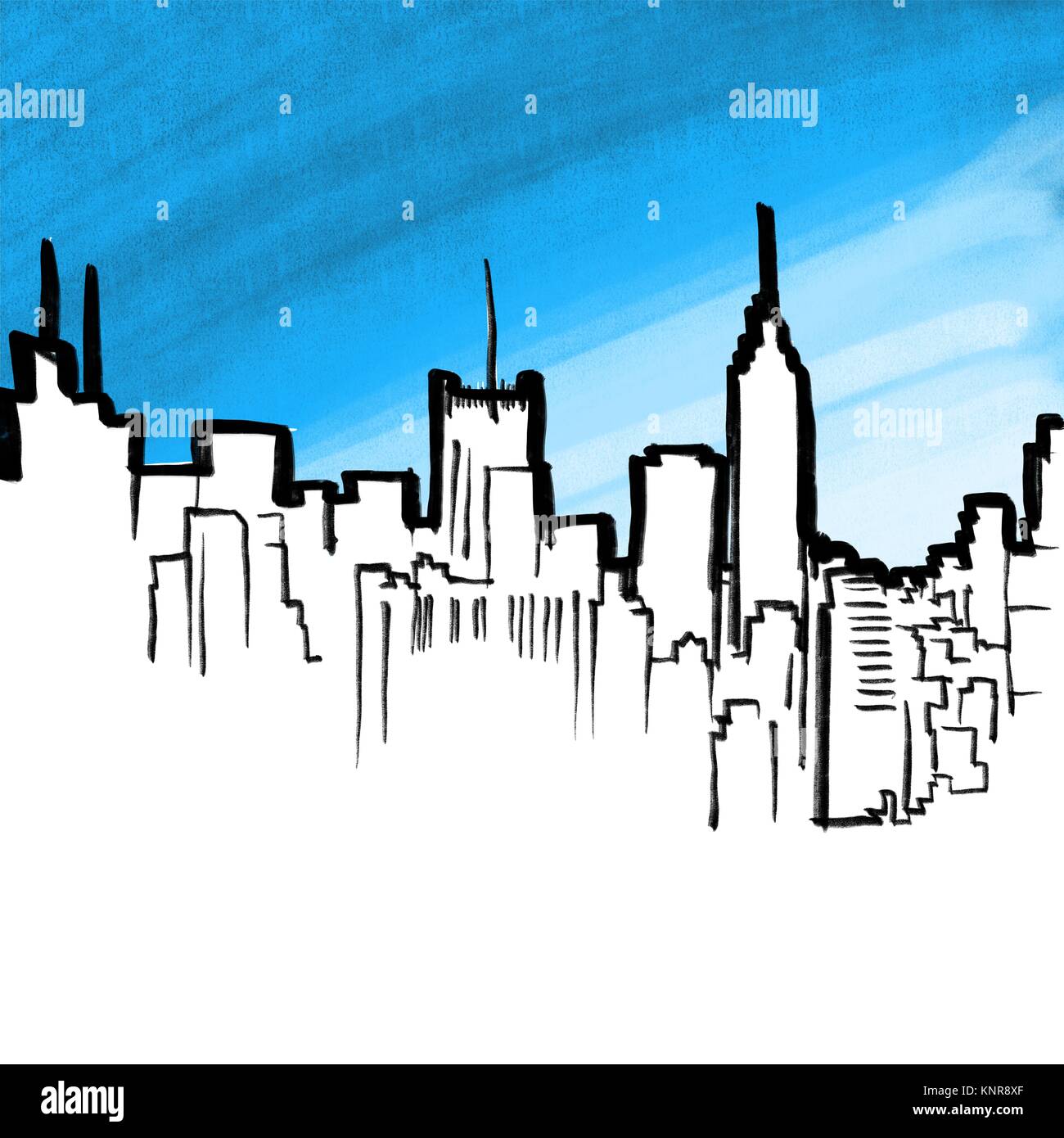 New York Skyline Metropolis croquis. Craie et Marqueur sur toile numérique. Copier l'espace. Banque D'Images