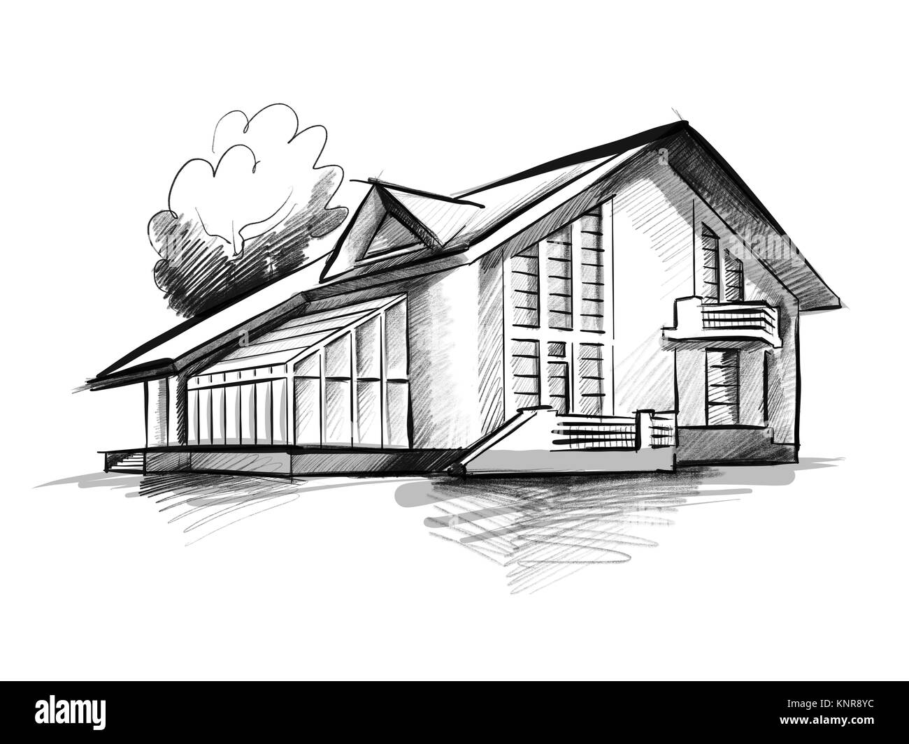 Croquis Dessin de concept, maison Hand drawn vector image. Craie et crayon  sur papier blanc Photo Stock - Alamy