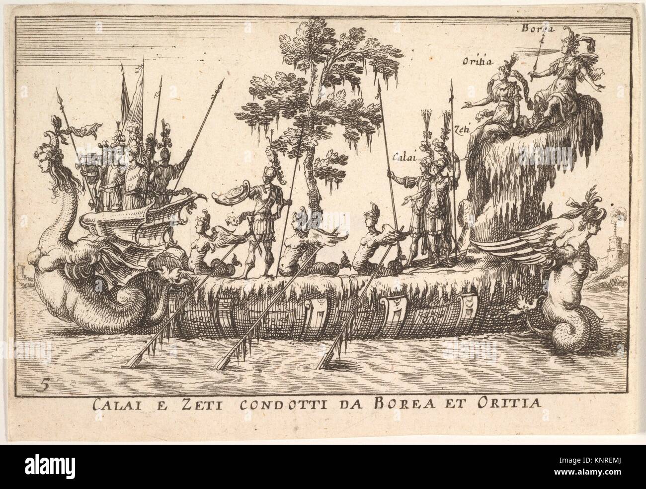 Calais et Zetes dirigé par Boreas et Oreithyia (Calai e Zeti condotti da  Borea et Oritia) dirigés par des femmes, avec les créatures de la mer à la  proue et à la