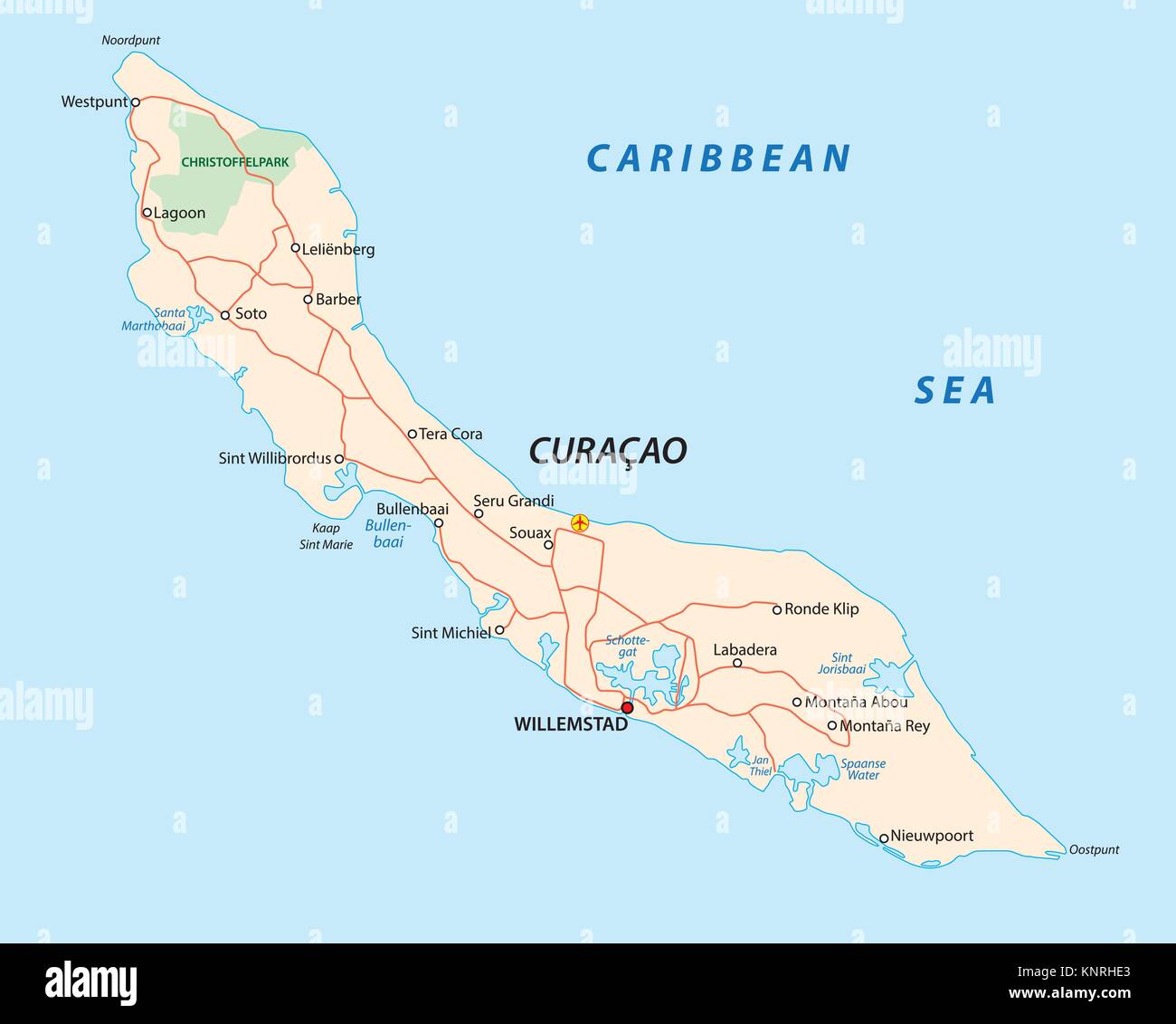 Curacao road carte vectorielle Illustration de Vecteur