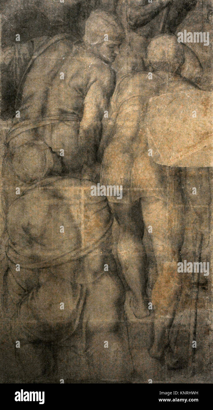 Michel-ange (Michelangelo Buonarroti) (1475-1564). Groupe de guerriers, ca. 1546. Dessin au fusain. Collection Farnèse. Musée national de Capodimonte. Naples. L'Italie. Banque D'Images