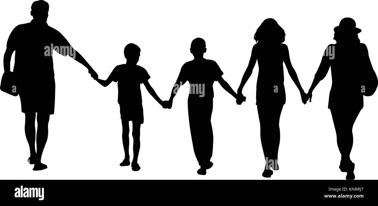 Silhouettes d'happy family walking - vector Illustration de Vecteur