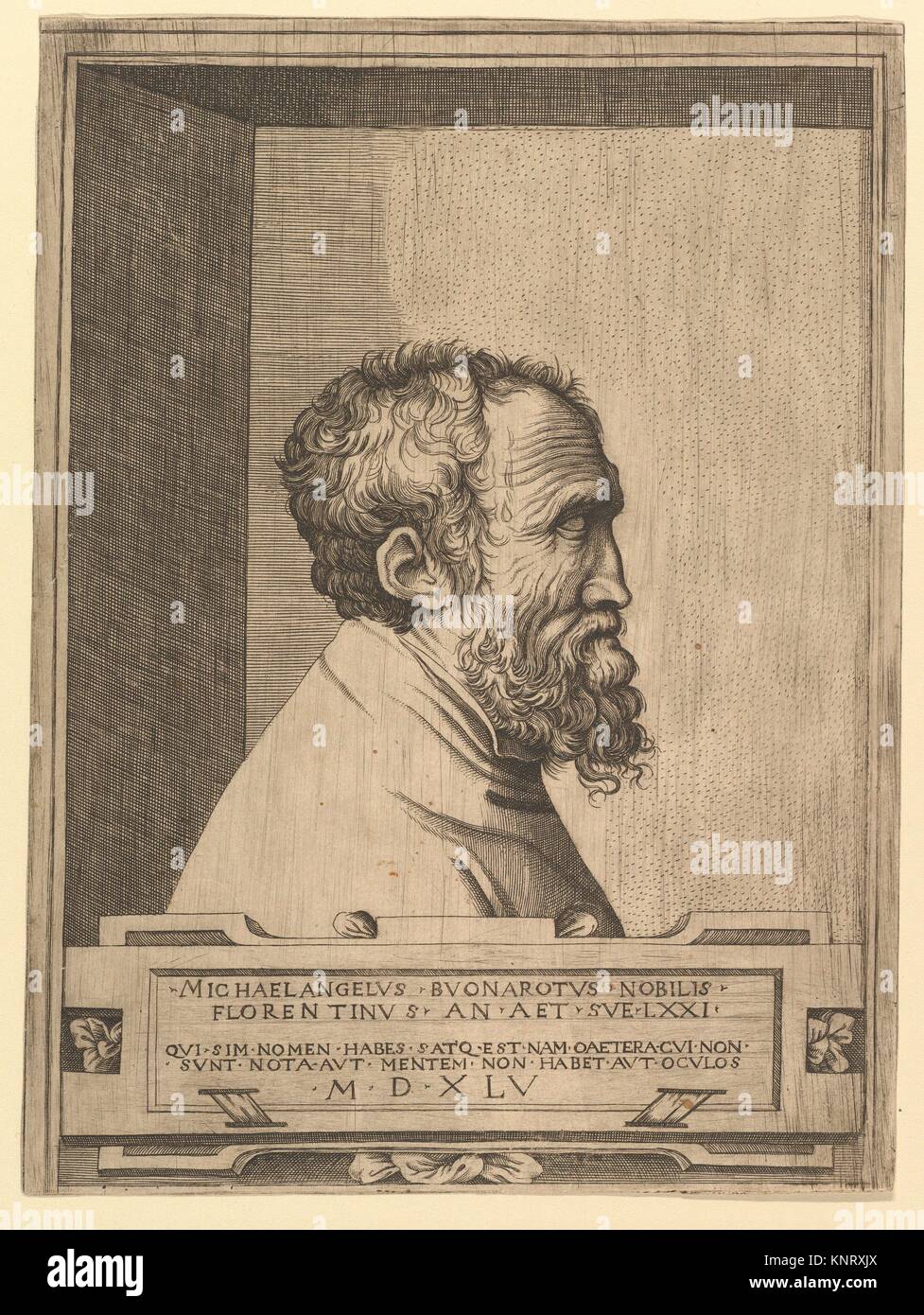 Portrait de Michelangelo le profil tourné à droite situé dans un renfoncement. Artiste : attribuée à l'Enea Vico (italien, 1523-1567) Ferrara Parme ; Ancien Banque D'Images