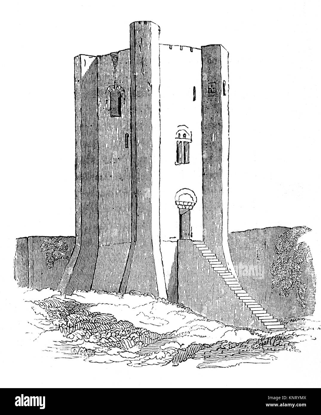 Château de Conisborough est une fortification médiévale dans Conisborough, South Yorkshire, Angleterre. Le château a été initialement construit au 11ème siècle par Guillaume de Warenne, comte de Surrey, après la conquête normande de l'Angleterre en 1066. Il a été utilisé par Sir Walter Scott comme l'emplacement pour son roman 1819 Ivanhoé. Banque D'Images