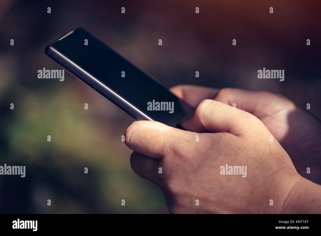 Pregnant woman texting outdoors on park bench, adulte femelle de race blanche à l'aide de téléphone mobile pendant la grossesse Banque D'Images