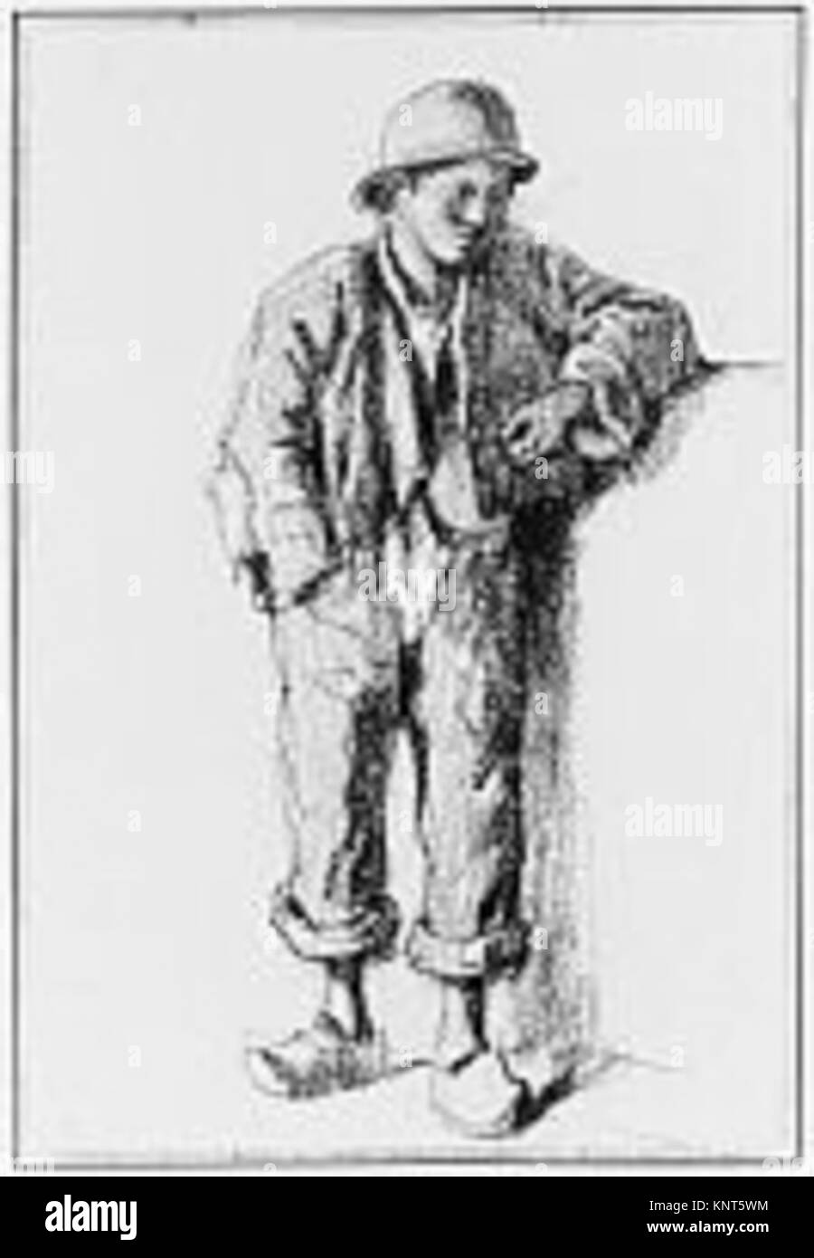 Ce dessin de constant Troyon, réalisé entre 1825 et 1865, représente un paysan portant un chapeau et des chaussures en bois, mettant en valeur le talent de l'artiste à la craie noire rehaussée de blanc. Banque D'Images