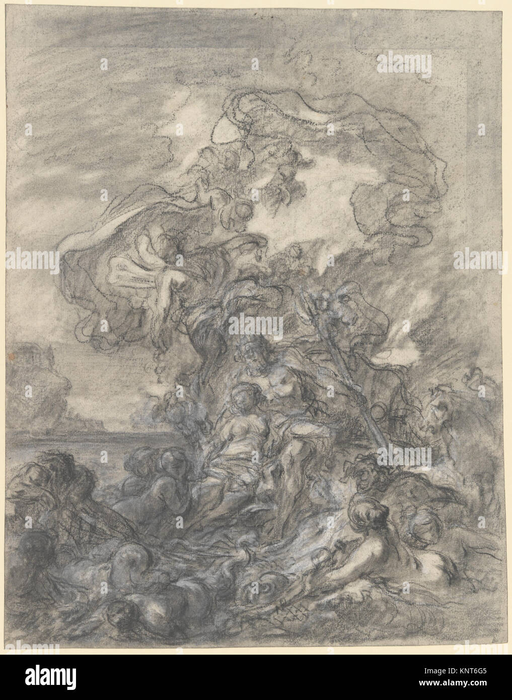 'Allégorie de la pêche : Neptune et Amphitrite' de Gabriel François Doyen (vers 1773) est un dessin utilisant du charbon de bois et de la craie noire, rehaussé de blanc, représentant les dieux marins Neptune et Amphitrite dans une représentation allégorique de la pêche. Banque D'Images