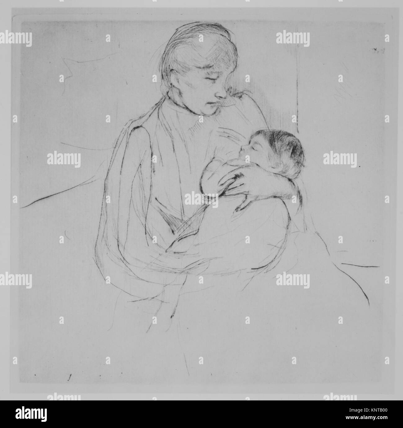 Cette illustration représente un bébé apaisé, en mettant l'accent sur le thème de la berceuse, le nourrisson, le soignant et le cadre domestique. Banque D'Images