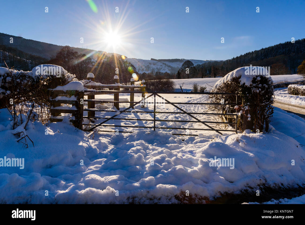 Scène de neige au nord du Pays de Galles. Vale of Llangollen Banque D'Images