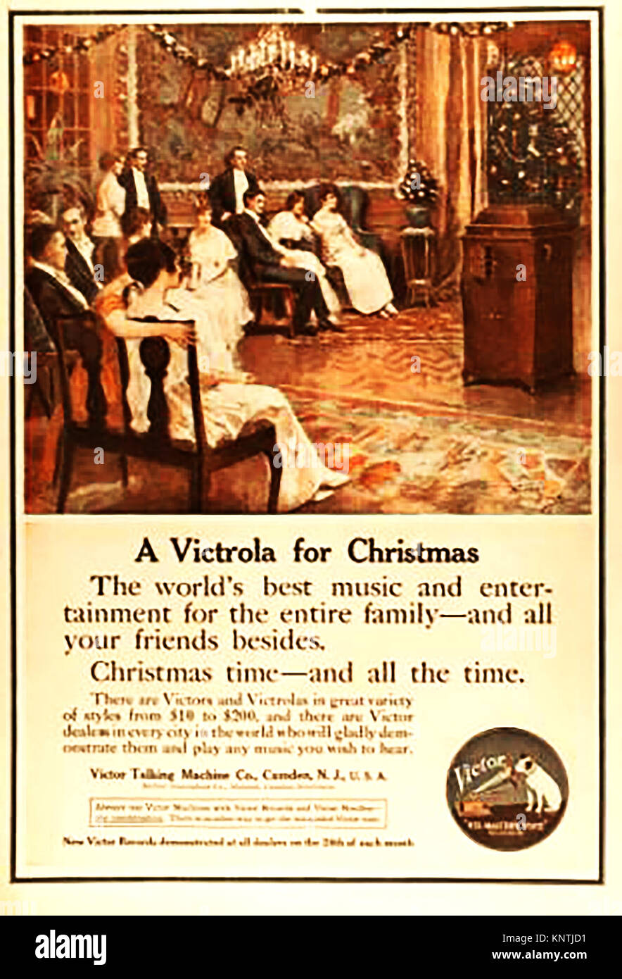 Noël 1914.Dans une publicité pour la musique et divertissement Victrola radiogramme (centre) par la Victor Talking Machine Company. Banque D'Images