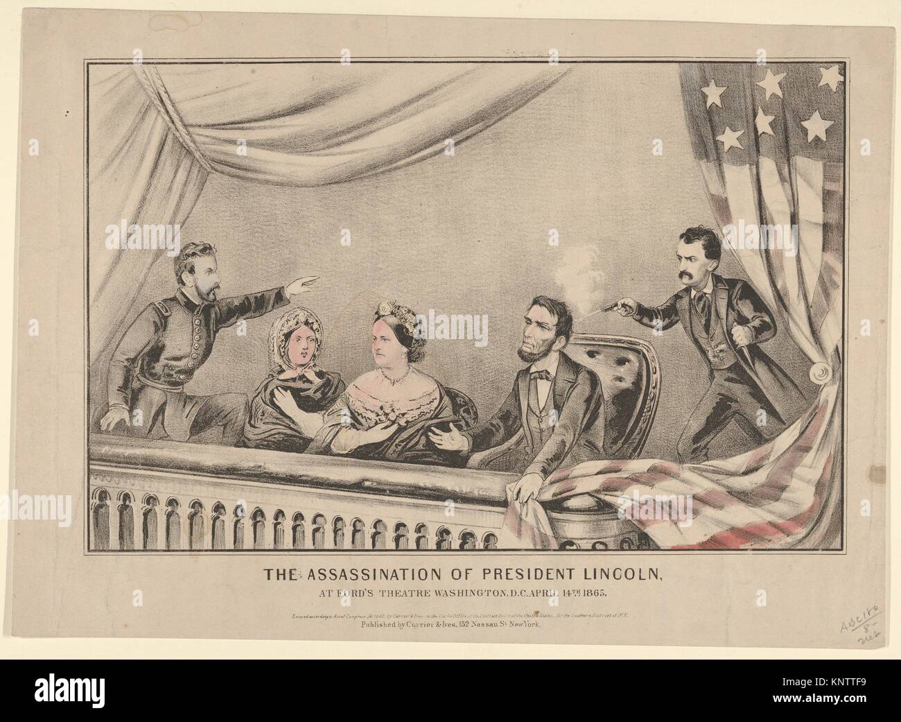 L'assassinat du président Lincoln à Ford's Theater, Washington D.C., 14 avril 1865. Editeur : Currier & Ives (États-Unis, actif à New York, Banque D'Images