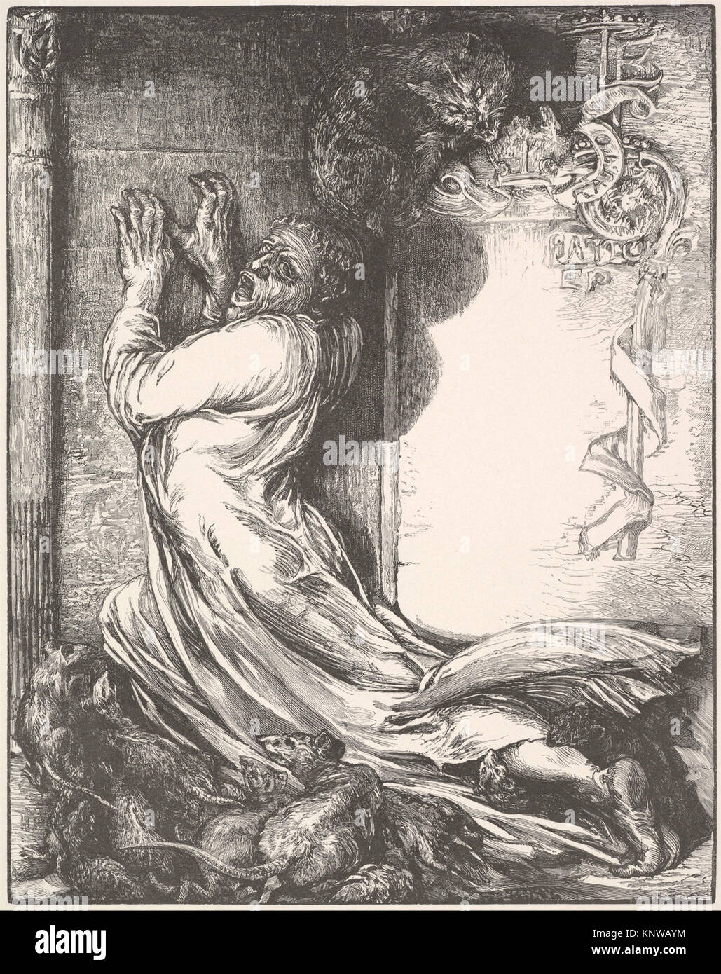 L'évêque Hatto et les Rats ONT RENCONTRÉ DP821701 381681 Artiste : Henry Marsh, American, 1826 ?1912, l'artiste : Après John La Farge, American, New York 1835 ?1910 Providence, Rhode Island, l'évêque Hatto, et les Rats, ca. 1866 ?67, gravure sur bois, Bloc : 6 15/16 x 5 1/2 in. (17,7 x 13,9 cm) : Feuille 12 1/16 x 9 7/16 in. (30,7 x 24 cm). Le Metropolitan Museum of Art, New York. Fonds Rogers, 1921 (21.65.5) Banque D'Images