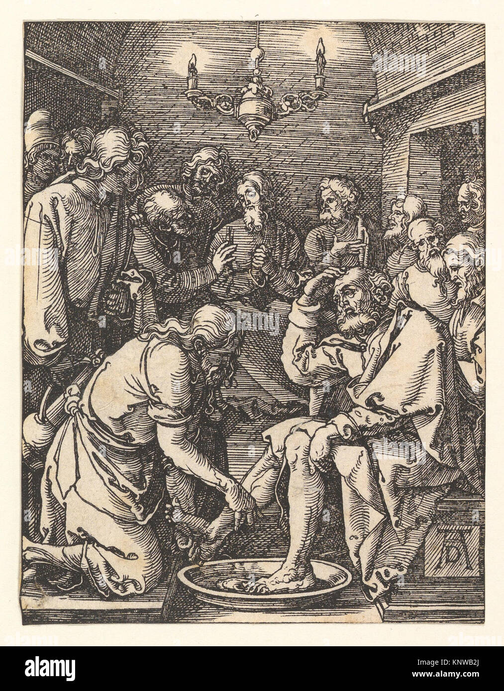 Illustration du Christ lavant les pieds des disciples, conservée dans la collection MET sous DP820443 388045, montrant les détails de la dévotion et de la composition. Banque D'Images