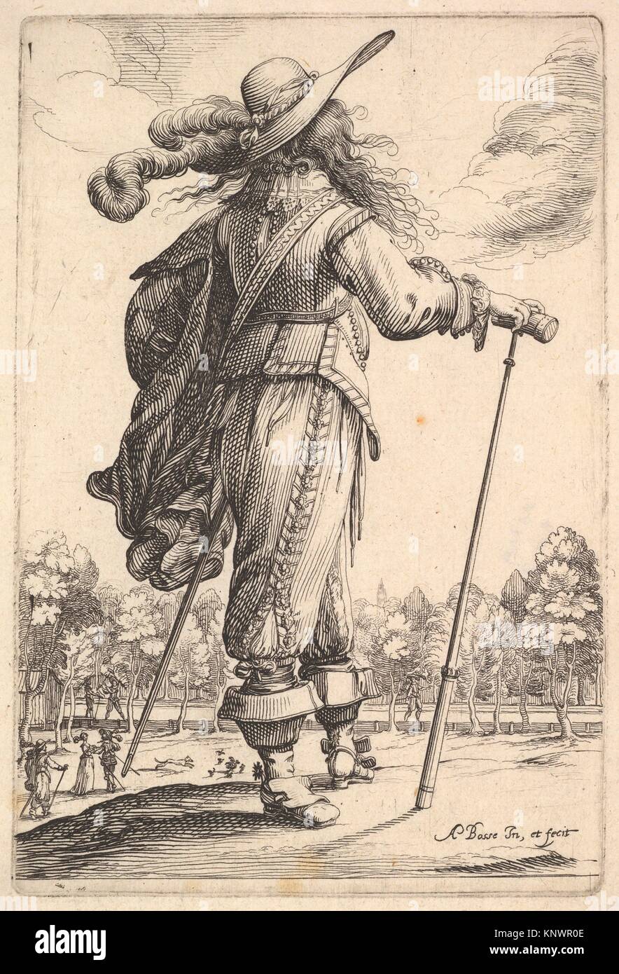 Un homme vu de dos, marchant vers la droite avec une canne et portant un  chapeau à plumes. Series/portefeuille : le Jardin de la Noblesse Française  dans Photo Stock - Alamy