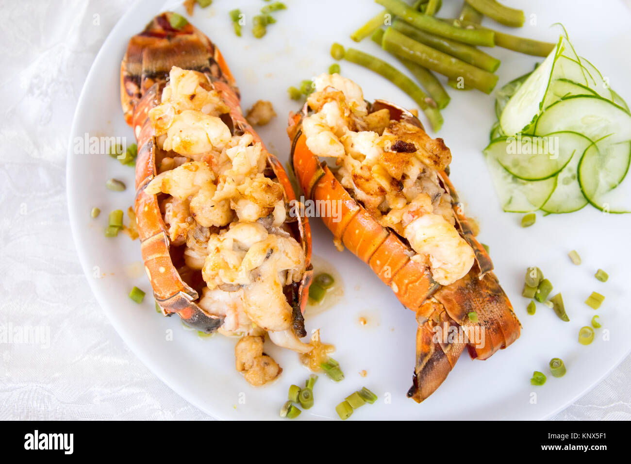 Queues de homard grillées à la Villa Maria Restaurant, Cienfuegos, Cuba Banque D'Images