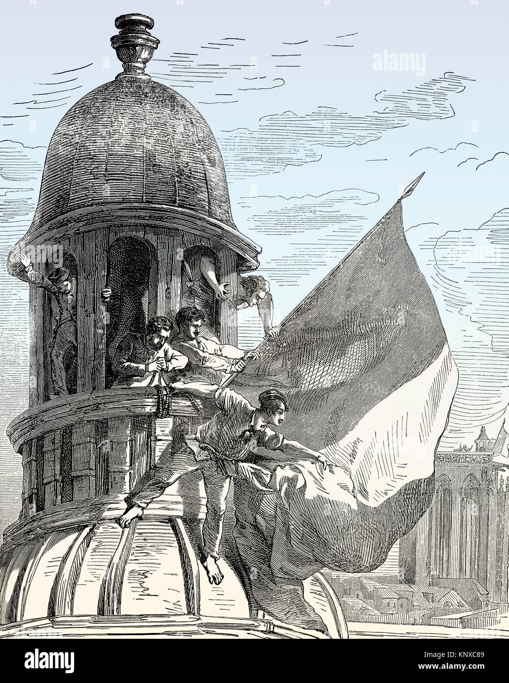 La Révolution française de 1830, révolution de juillet, le drapeau, l'Hôtel de Ville, Paris Banque D'Images