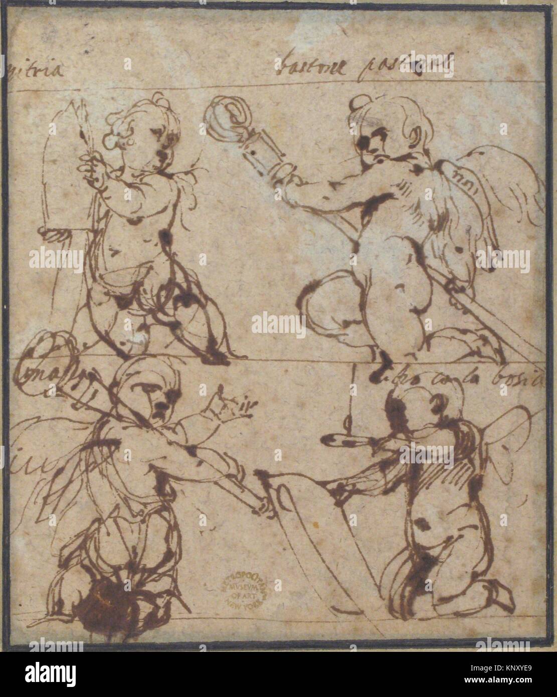 Putti avec une mitre, Crosier Mace, livre, et bougie. Artiste : Daniele  Crespi (Italien, Busto Arsizio 1597/1600-1630 Milan) ; Date : 1597-1630 ;  moyennes Photo Stock - Alamy