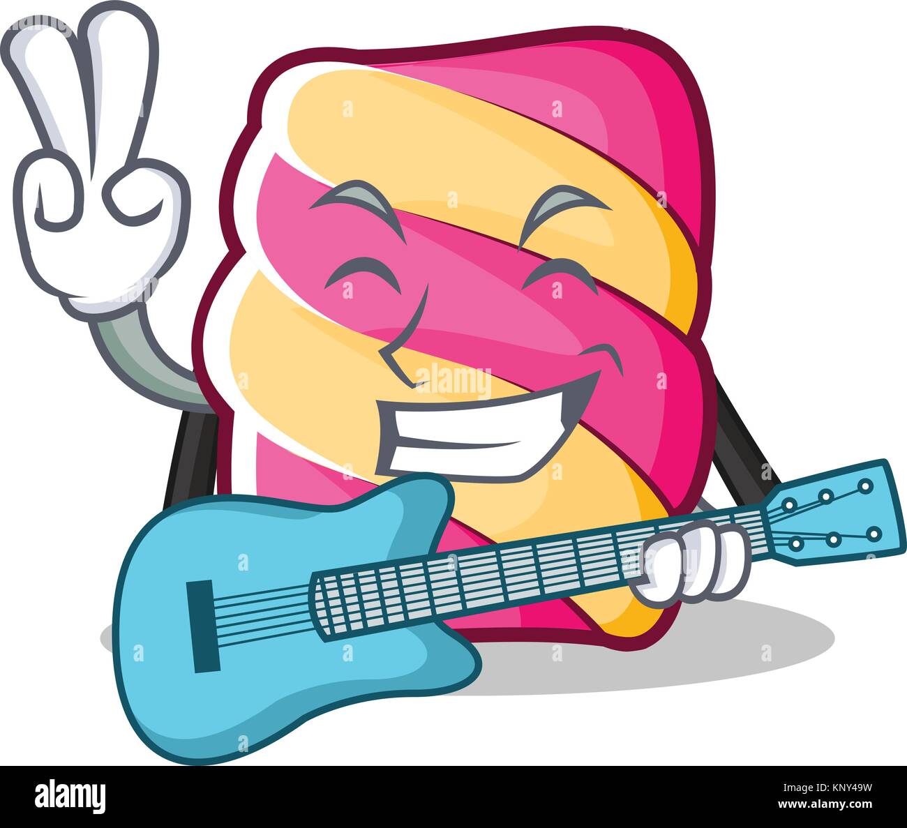 Guitare avec caractère cartoon style guimauve Illustration de Vecteur