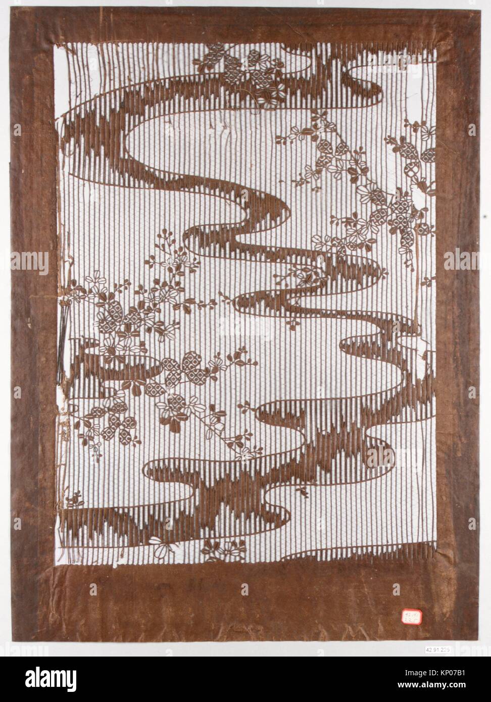Pour pochoir Textile avec modèle de Bush et de trèfle d'eau méandrique. Date : 19e siècle, la culture : Japon ; moyen : papier renforcé avec soie ; Banque D'Images