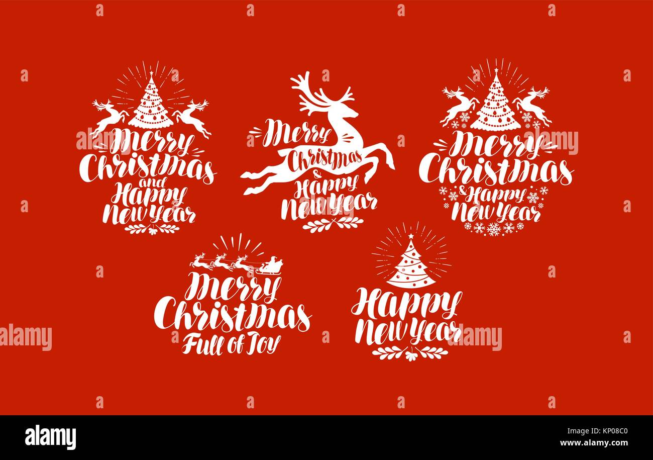 Noël, Noël logo ou label. Maison de vacances, design typographique. Vector illustration lettrage Illustration de Vecteur