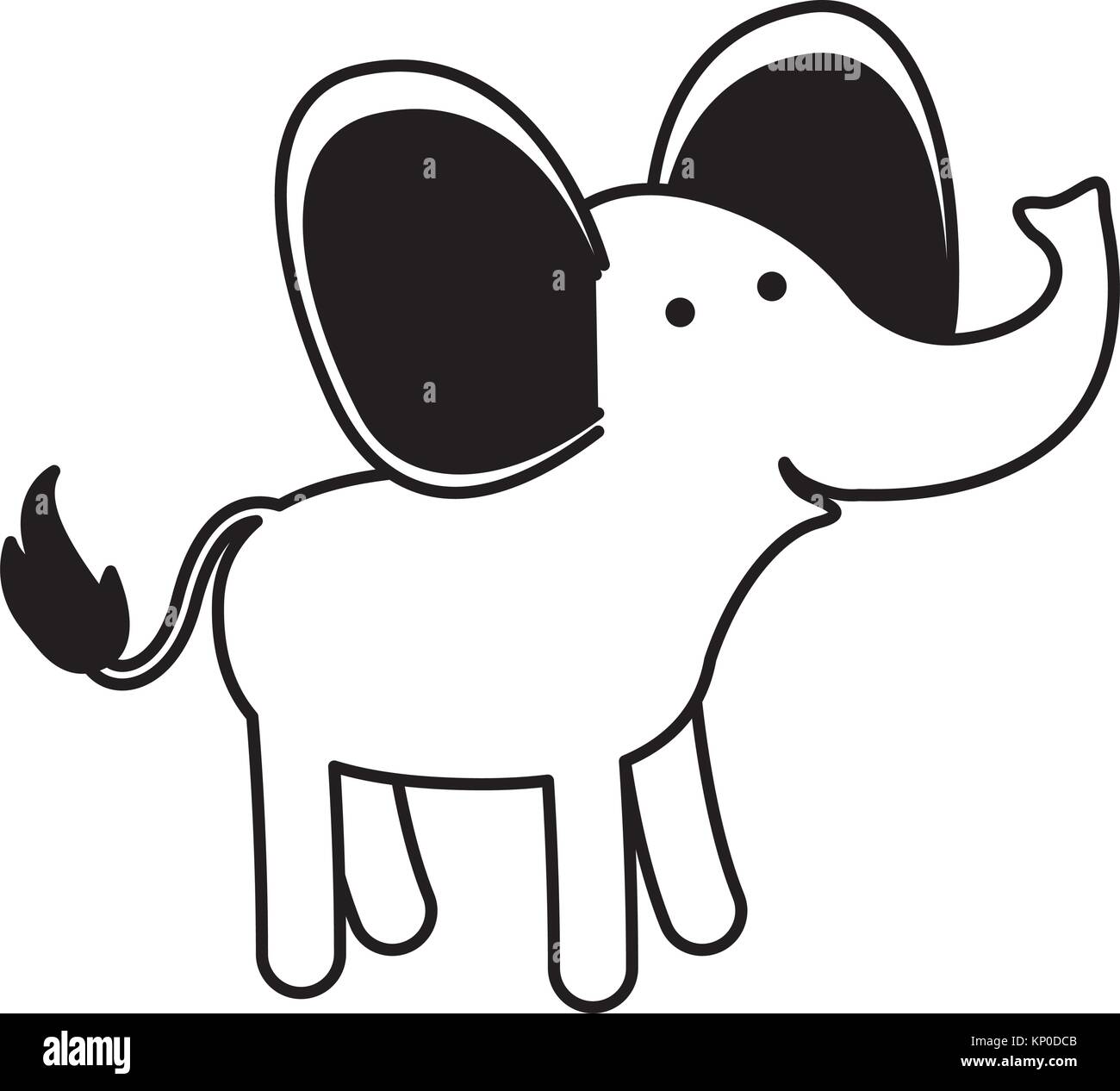 Elephant cartoon en noir sur fond blanc silhouette sections Illustration de Vecteur