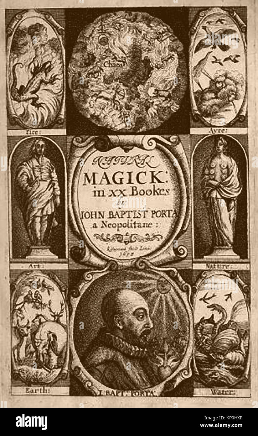 Livre de magie 1600 - Le 17e siècle au frontispice de naturelles Magick" par Jean Baptiste Porter 1698 Banque D'Images