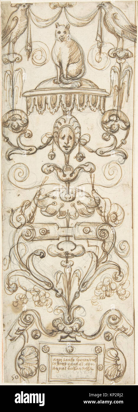 Candélabres décoratifs aux motifs grotesques ornés d'un motif chat, illustrant des œuvres artistiques en métal conservées au MET. Banque D'Images