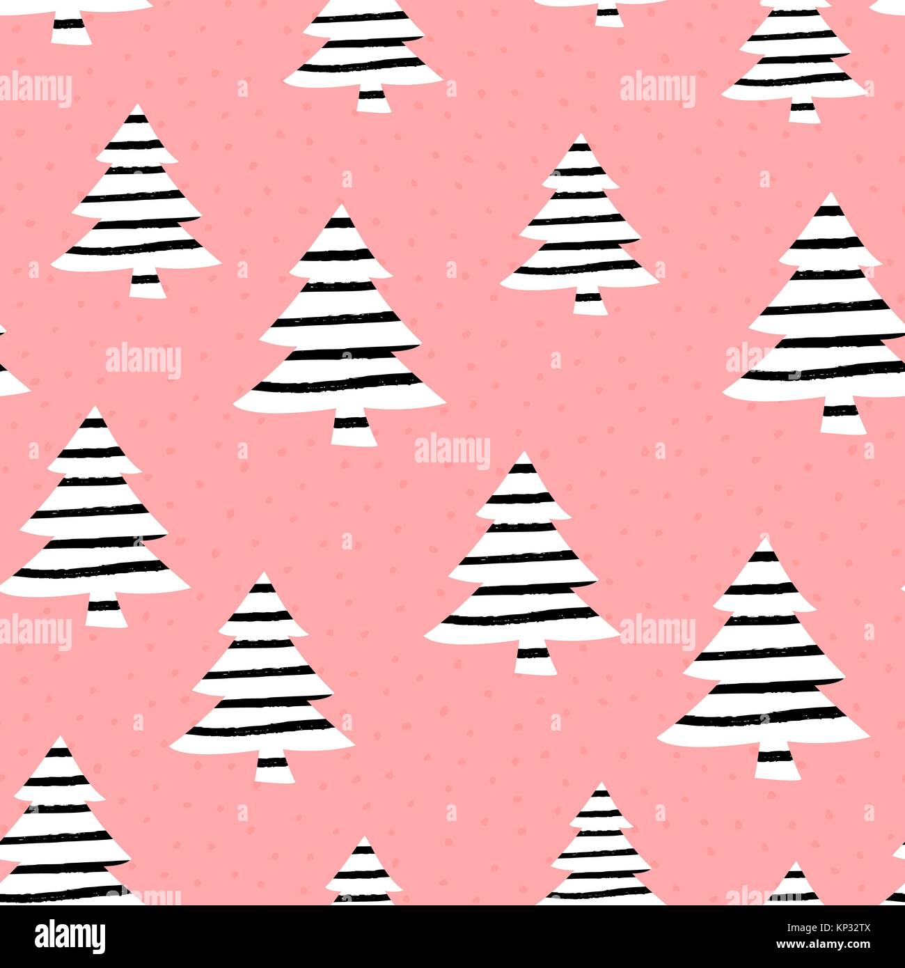 Un motif répétitif avec des arbres de Noël en noir et blanc sur fond rose pastel. Cute wallpaper Noël dessiné à la main, papier cadeau, l'art de mur Illustration de Vecteur