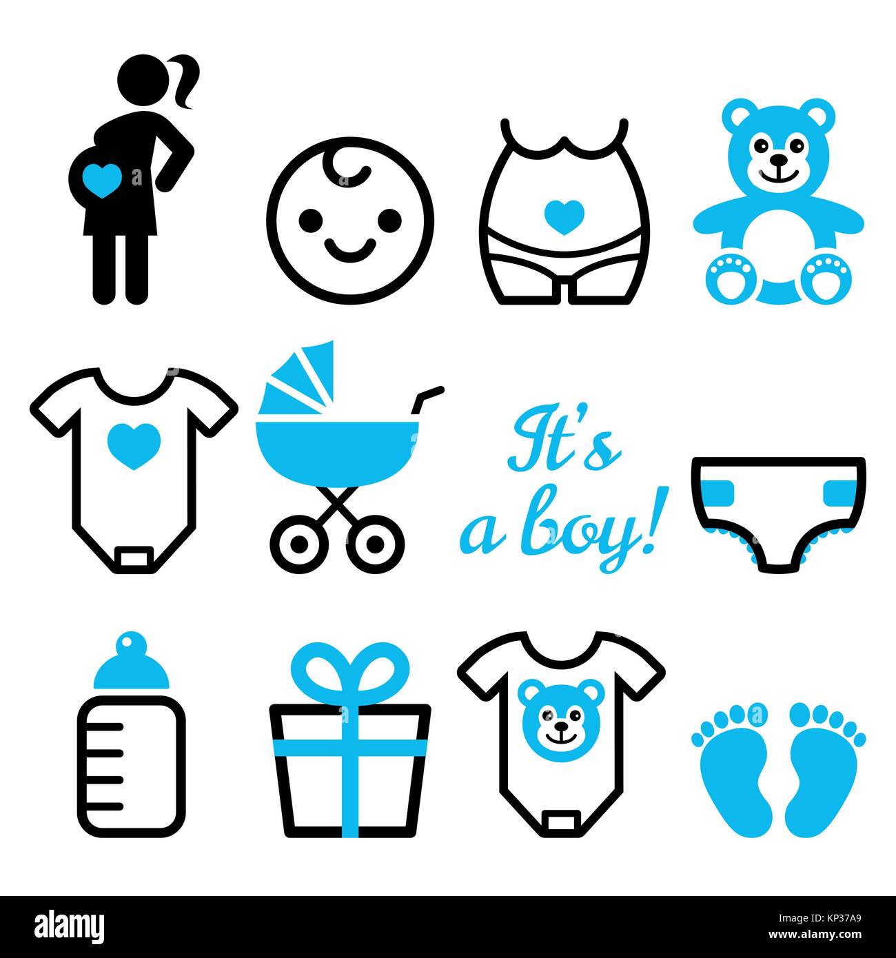Baby Boy douche vector icons set, femmes enceintes, nouveau-né garçon  womant avec design bébé Image Vectorielle Stock - Alamy