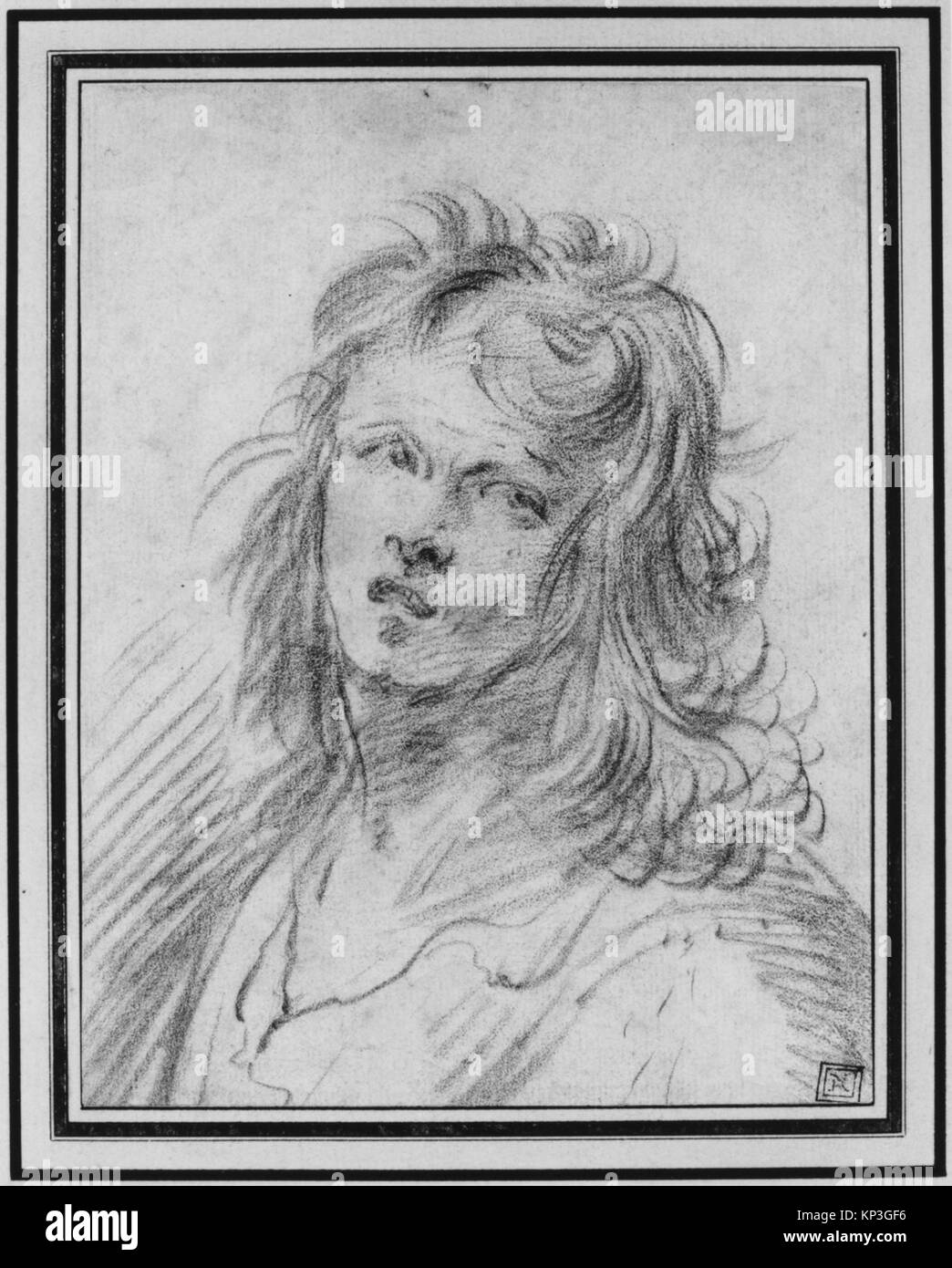 Ce dessin à la craie rouge de Jean de Saint-Igny représente le buste d'un jeune homme, mettant en valeur l'habileté de l'artiste à capturer les traits et l'expression du visage. L'œuvre reflète le style portrait du début du XVIIe siècle et donne un aperçu des techniques artistiques de cette période. Banque D'Images