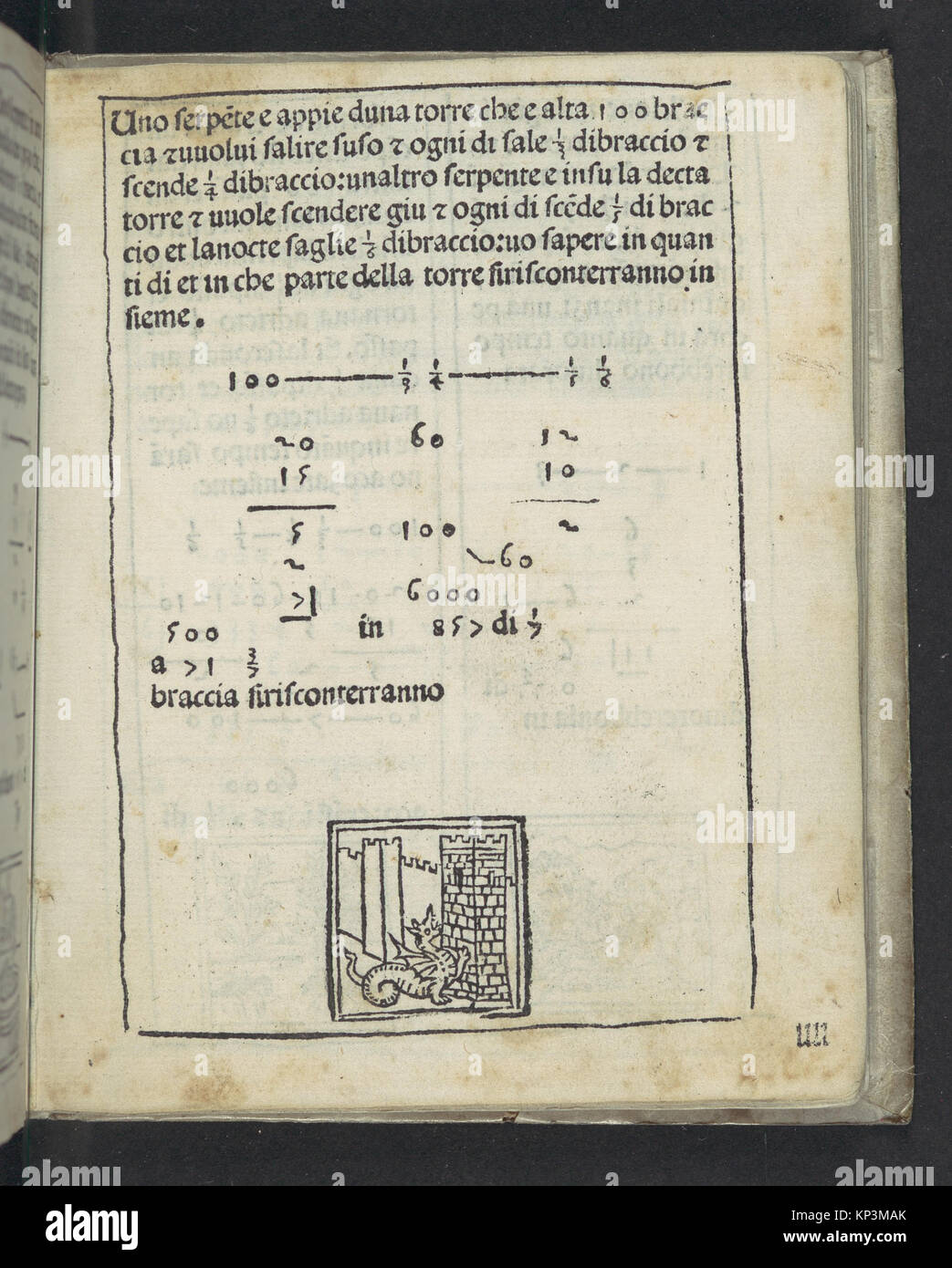 Illustration de de Arithmetica montrant des tableaux numériques, des calculs mathématiques et du contenu pédagogique pour l'étude de l'arithmétique. Banque D'Images