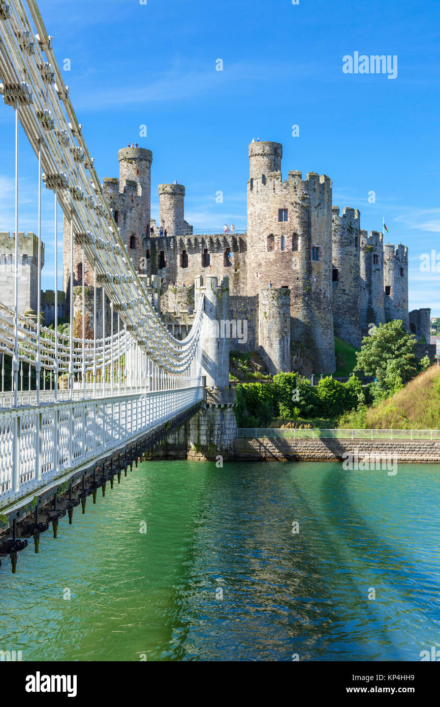 Le Nord du Pays de Galles conway le nord du Pays de Galles du nord du Pays de Galles conwy cymru conway château Château de Conwy et Conway suspension bridge par Thomas Telford Conwy Gwynedd au Pays de Galles Banque D'Images